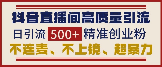 抖音直播间引流创业粉，无需连麦、不用上镜、超暴力，日引流500+高质量精准创业粉-test
