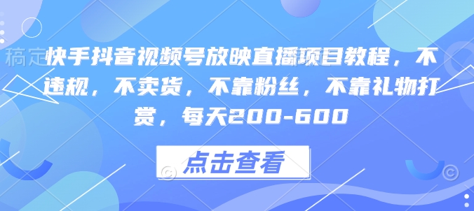 快手抖音视频号放映直播项目教程，不违规，不卖货，不靠粉丝，不靠礼物打赏，每天200-600-test