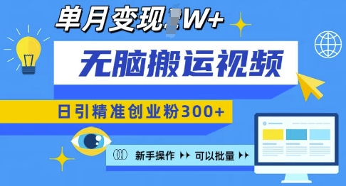 无脑搬运视频号可批量复制，新手即可操作，日引精准创业粉300+，月变现过W 【揭秘】-test