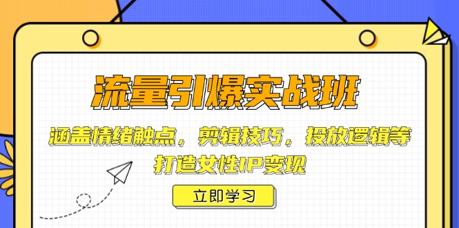 流量引爆实战班，涵盖情绪触点，剪辑技巧，投放逻辑等，打造女性IP变现-test