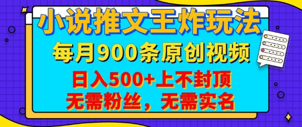小说推文王炸玩法，一键代发，每月最多领900条原创视频，播放量收益日入5张，无需粉丝，无需实名【揭秘】-test