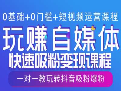 0基础+0门槛+短视频运营课程，玩赚自媒体快速吸粉变现课程，一对一教玩转抖音吸粉爆粉-test