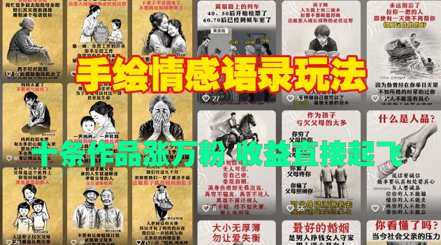 手绘情感语录玩法，十条作品涨万粉，收益直接起飞-test