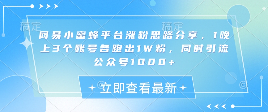 网易小蜜蜂平台涨粉思路分享，1晚上3个账号各跑出1W粉，同时引流公众号1000+-test