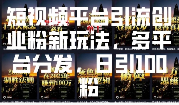 短视频平台引流创业粉新玩法，多平台分发，日引100粉-test