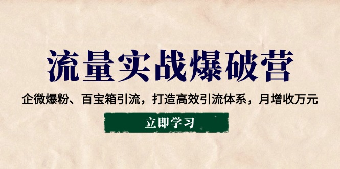 流量实战爆破营：企微爆粉、百宝箱引流，打造高效引流体系，月增收万元-test