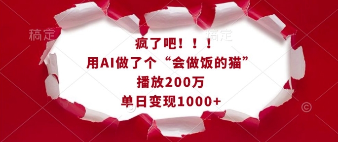 疯了吧！用AI做了个“会做饭的猫”，播放200万，单日变现1k-test