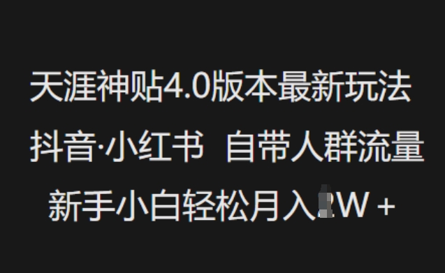 天涯神贴4.0版本最新玩法，抖音·小红书自带人群流量，新手小白轻松月入过W-test