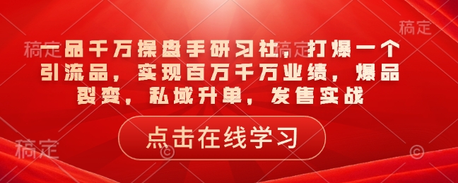 一品千万操盘手研习社，打爆一个引流品，实现百万千万业绩，爆品裂变，私域升单，发售实战-test