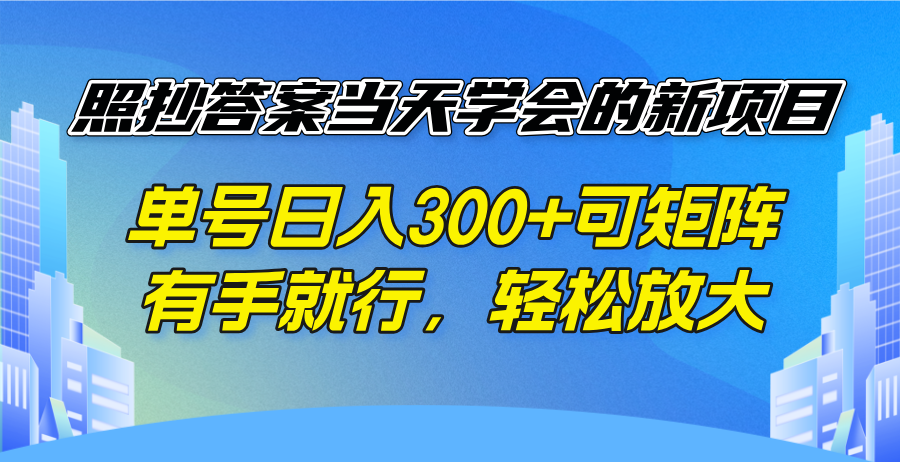 照抄答案当天学会的新项目，单号日入300 +可矩阵，有手就行，轻松放大-test