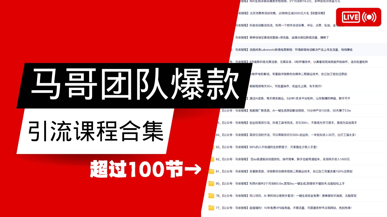 马哥团队【122节】最全项目爆款引流课程合集【持续更新】-test