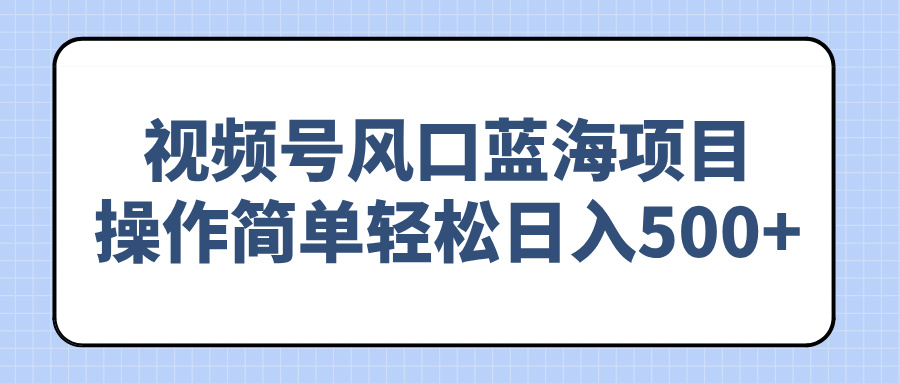 视频号风口蓝海项目，操作简单轻松日入500+-test