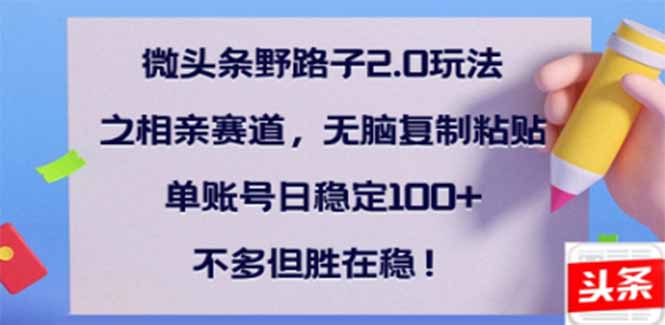 微头条野路子2.0玩法之相亲赛道，无脑搬砖复制粘贴，单账号日稳定300+…-test