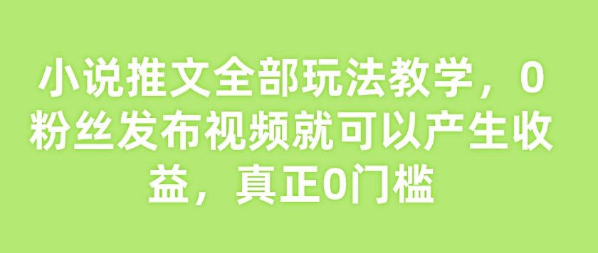 小说推文全部玩法教学，0粉丝发布视频就可以产生收益，真正0门槛-test