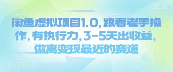 闲鱼虚拟项目1.0，跟着老手操作，有执行力，3-5天出收益，做离变现最近的赛道-test