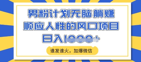 男粉计划无脑躺Z，顺应人性的风口项目，谁发谁火，加爆微信，日入多张【揭秘】-test