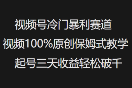 视频号冷门暴利赛道视频100%原创保姆式教学起号三天收益轻松破千-test