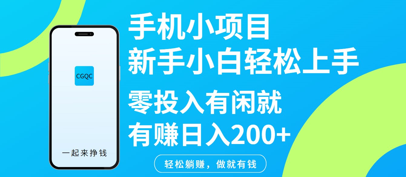 手机小项目新手小白轻松上手零投入有闲就有赚日入200+-test