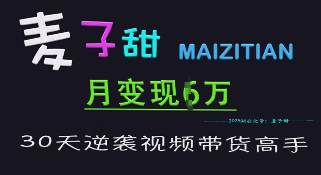 麦子甜30天逆袭视频带货高手，单月变现6W加特训营-test