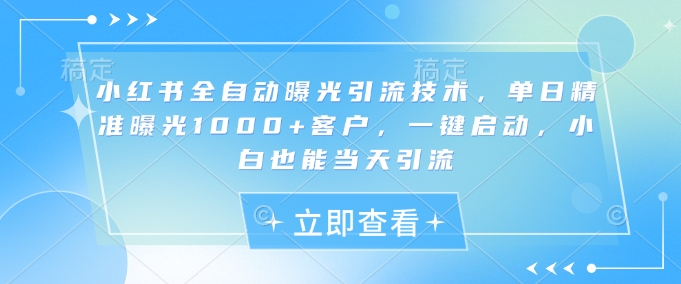 小红书全自动曝光引流技术，单日精准曝光1000+客户，一键启动，小白也能当天引流【揭秘】-test