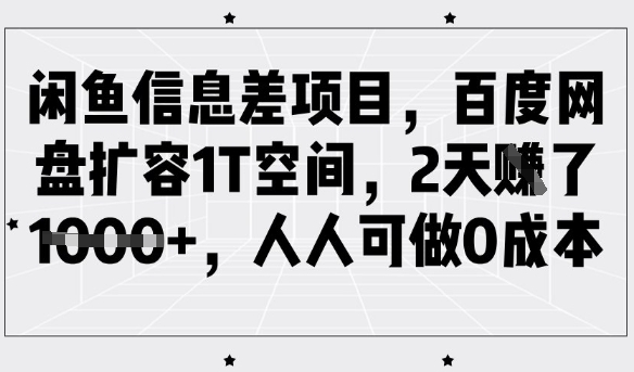 闲鱼信息差项目，百度网盘扩容1T空间，2天收益1k+，人人可做0成本-test