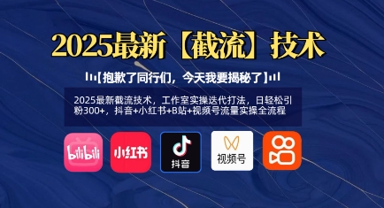 2025最新截流技术，工作室实操迭代打法，日轻松引粉300+，抖音+小红书+B站+视频号流量实操全流程-test