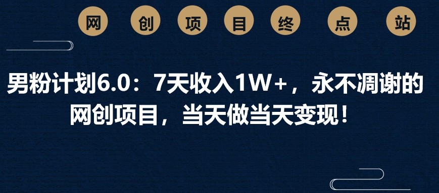 男粉计划6.0：7天收入1W+，永不凋谢的网创项目，当天做当天变现！-test
