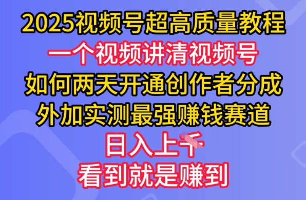 2025视频号超高质量教程，两天开通创作者分成，外加实测最强挣钱赛道，日入多张-test