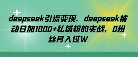 deepseek引流变现，deepseek被动日加1000+私域粉的实战，0粉丝月入过W-test