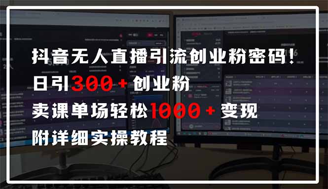 抖音无人直播引流密码！日引300+创业粉 单场轻松1000+变现 附详细实操教程-test