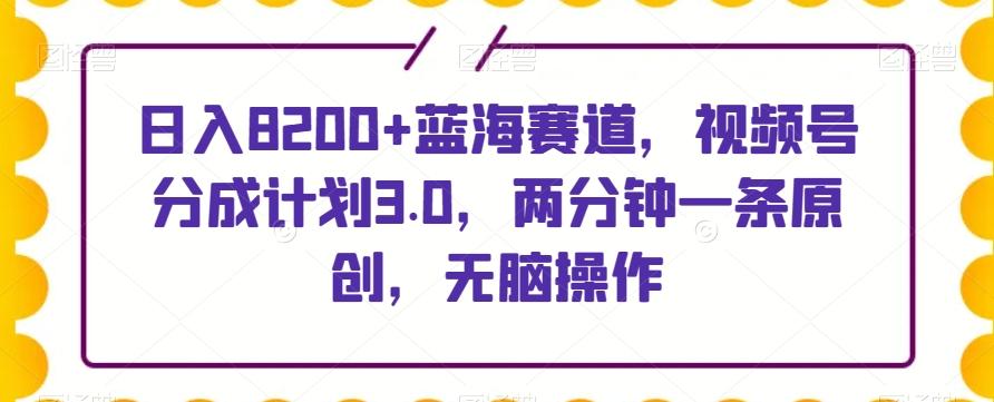 日入8200+蓝海赛道，视频号分成计划3.0，两分钟一条原创，无脑操作-test