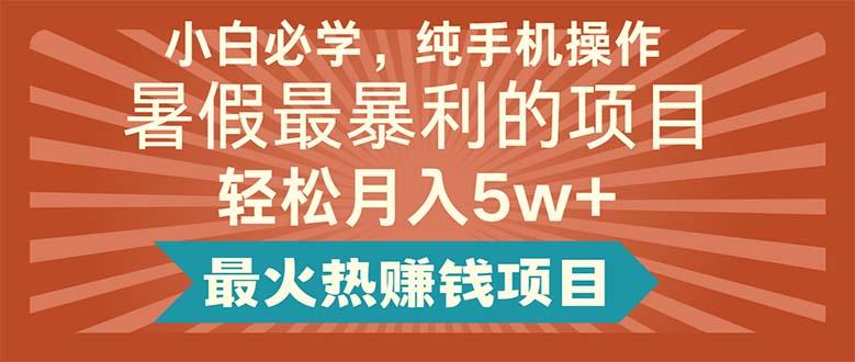 小白必学，纯手机操作，暑假最暴利的项目轻松月入5w+最火热赚钱项目-test