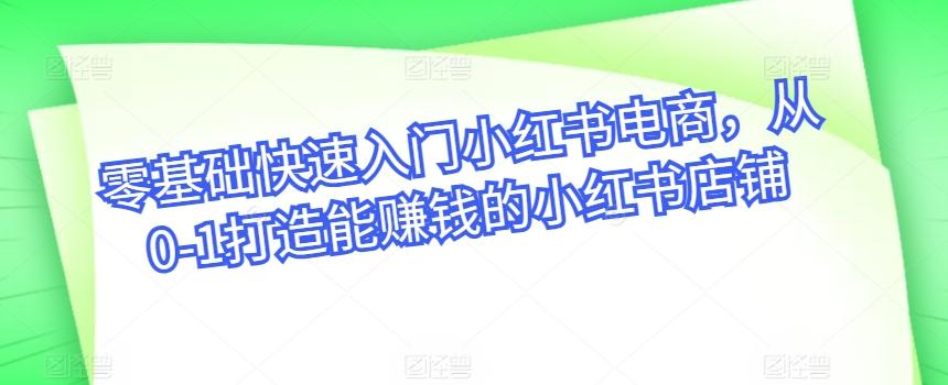 零基础快速入门小红书电商，从0-1打造能赚钱的小红书店铺-test