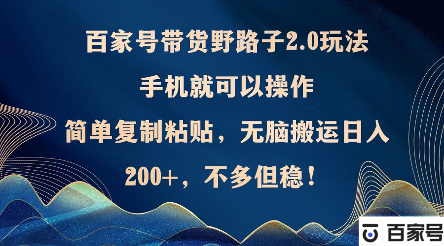 百家号带货野路子2.0玩法，手机就可以操作，简单复制粘贴，无脑搬运日…-test