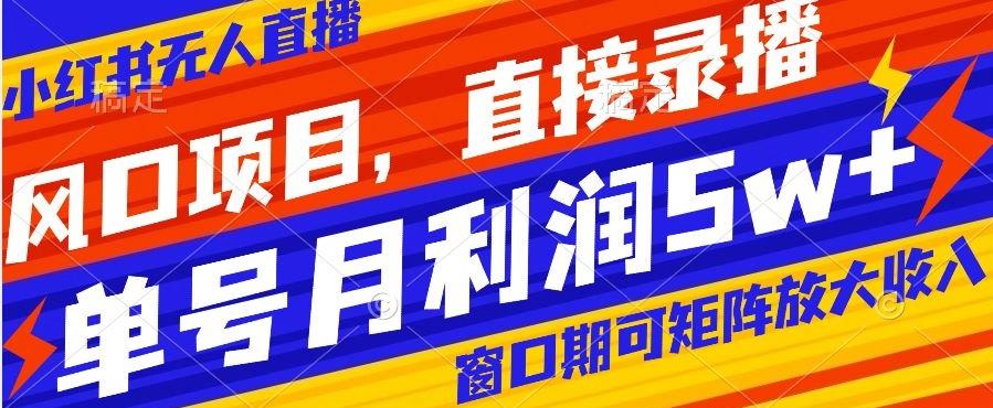 风口项目，小红书无人直播带货，直接录播，可矩阵，月入5w+【揭秘】-test
