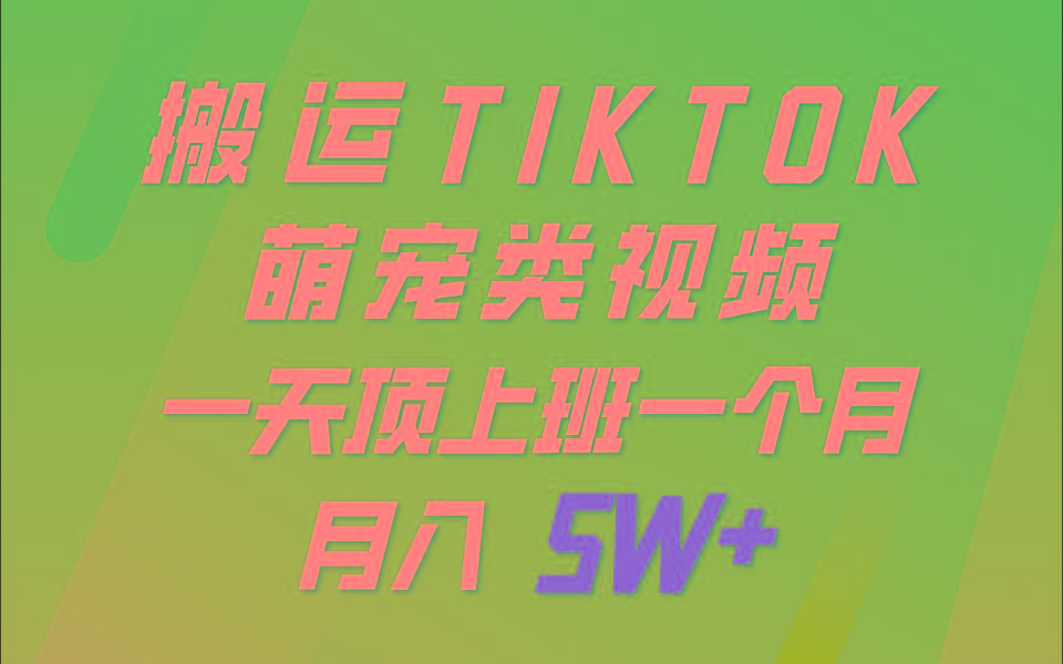 一键搬运TIKTOK萌宠类视频，一部手机即可操作，所有平台均可发布 轻松月入5W+-test
