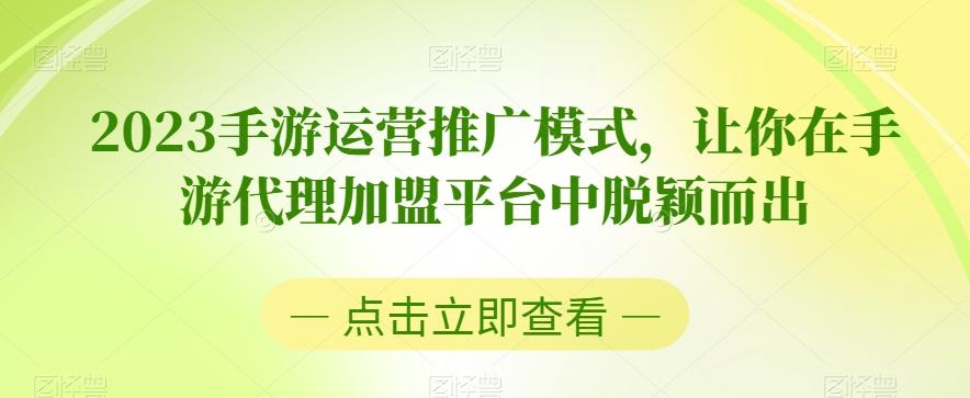 2023手游运营推广模式，让你在手游代理加盟平台中脱颖而出-test