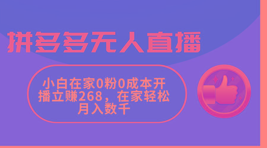 拼多多无人直播，小白在家0粉0成本开播立赚268，在家轻松月入数千-test