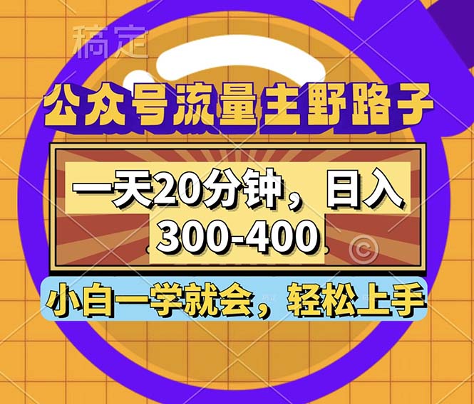 公众号流量主野路子玩法，一天20分钟，日入300~400，小白一学就会-test