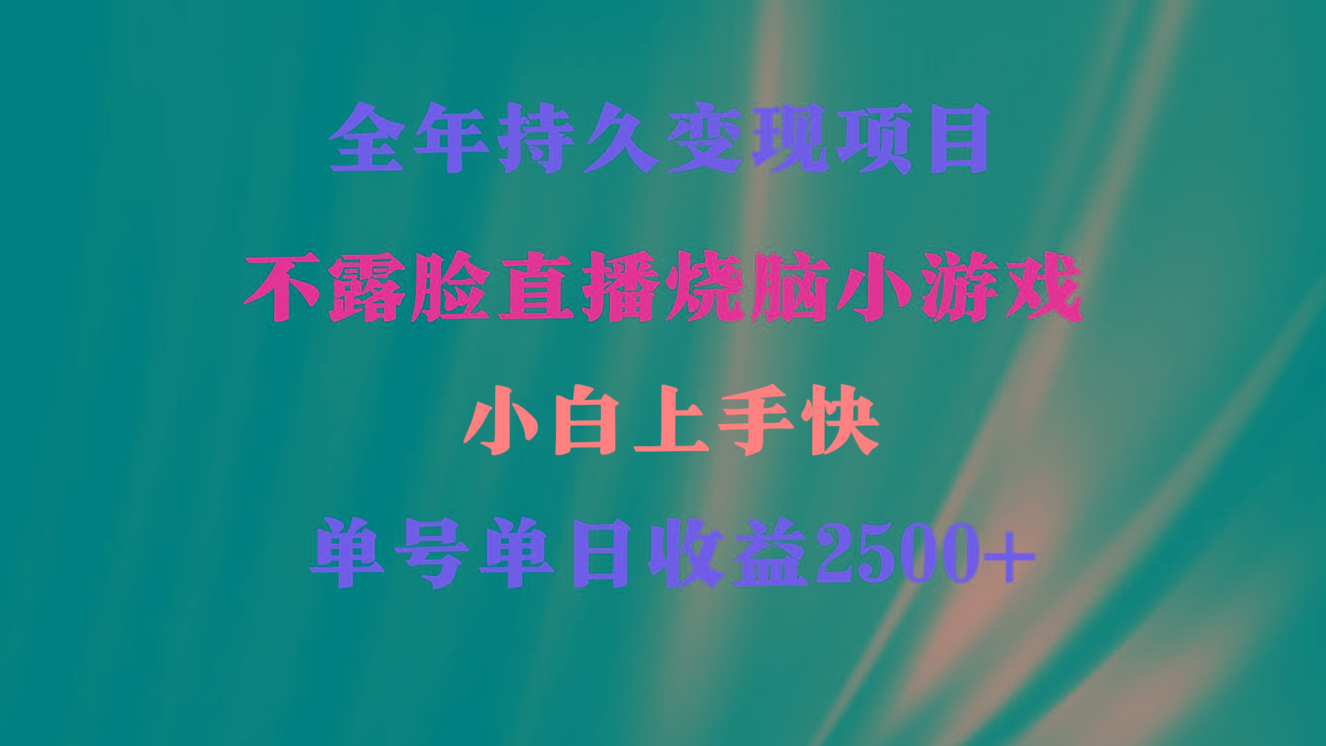 2024年 最优项目，烧脑小游戏不露脸直播  小白上手快 无门槛 一天收益2500+-test