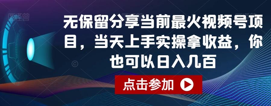 无保留分享当前最火视频号项目，当天上手实操拿收益，你也可以日入几百【揭秘】-test