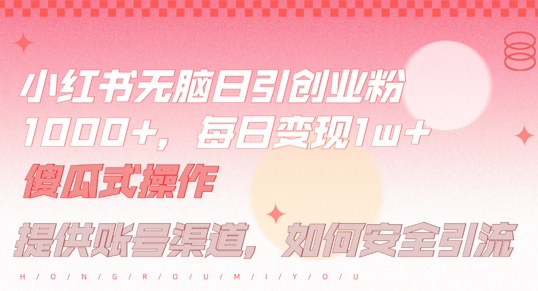 小红书无脑每日引流创业粉500+，小白每天只花半小时，躺赚长尾收益【揭秘】-test