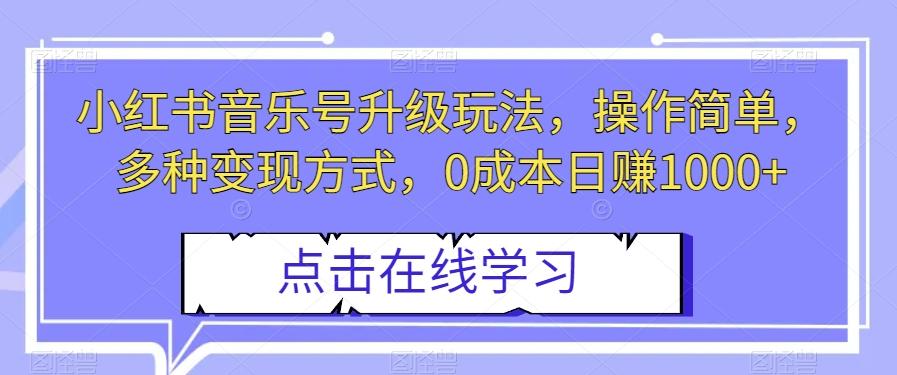 小红书音乐号升级玩法，操作简单，多种变现方式，0成本日赚1000+【揭秘】-test