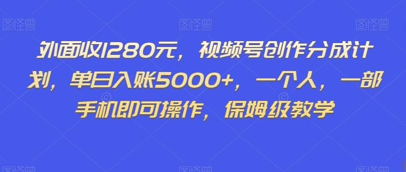 外面收1280元，视频号创作分成计划，单日入账5000+，一个人，一部手机即可操作，保姆级教学【揭秘】-test