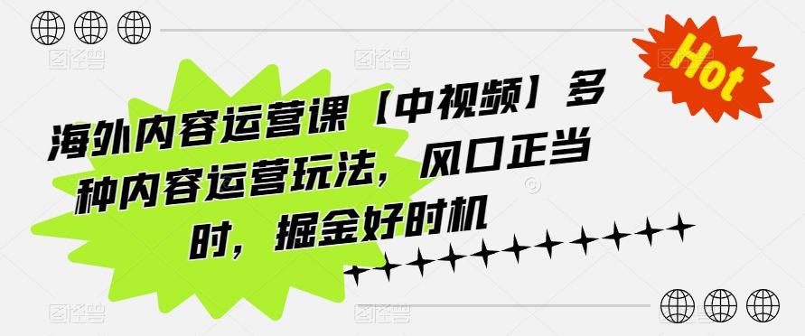 海外内容运营课【中视频】多种内容运营玩法，风口正当时，掘金好时机-test
