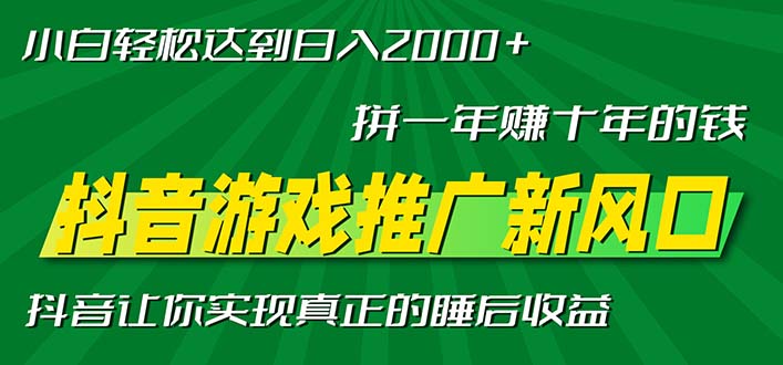 新风口抖音游戏推广—拼一年赚十年的钱，小白每天一小时轻松日入2000＋-test