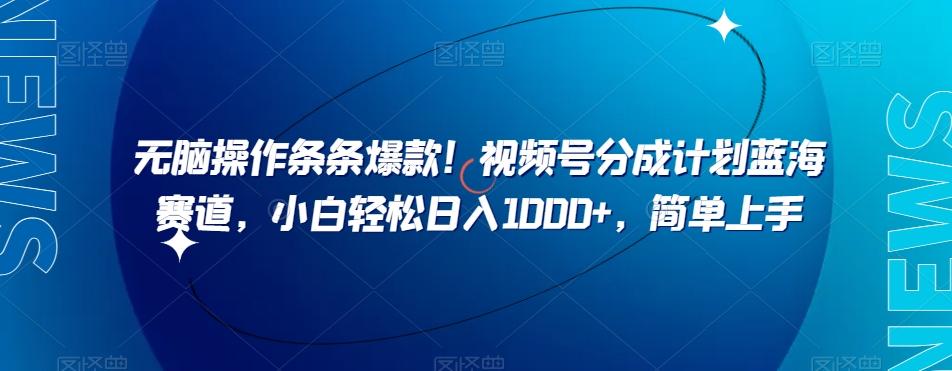 无脑操作条条爆款！视频号分成计划蓝海赛道，小白轻松日入1000+，简单上手-test