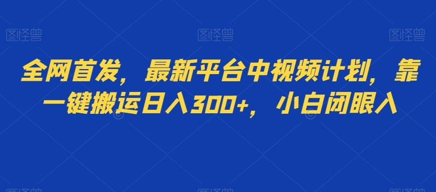 全网首发，最新平台中视频计划，靠一键搬运日入300+，小白闭眼入-test