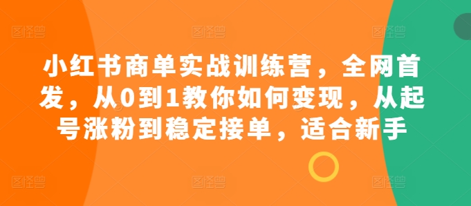 小红书商单实战训练营，全网首发，从0到1教你如何变现，从起号涨粉到稳定接单，适合新手-test
