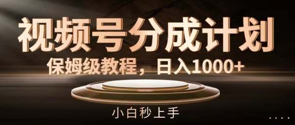 视频号分成计划保姆级教程，日入1K，小白秒上手【揭秘】-test